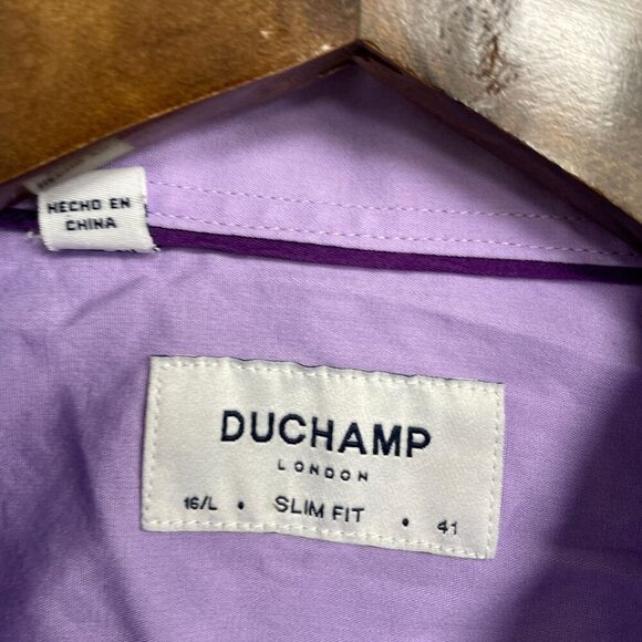 NWOT Duchamp London Men's Size L Slim Fit Button-Up Dress Shirt Purple Checkered - Picture 6 of 8